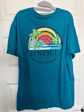 O'Neill Teal Tropical Sunset Graphic Short Sleeve Tee